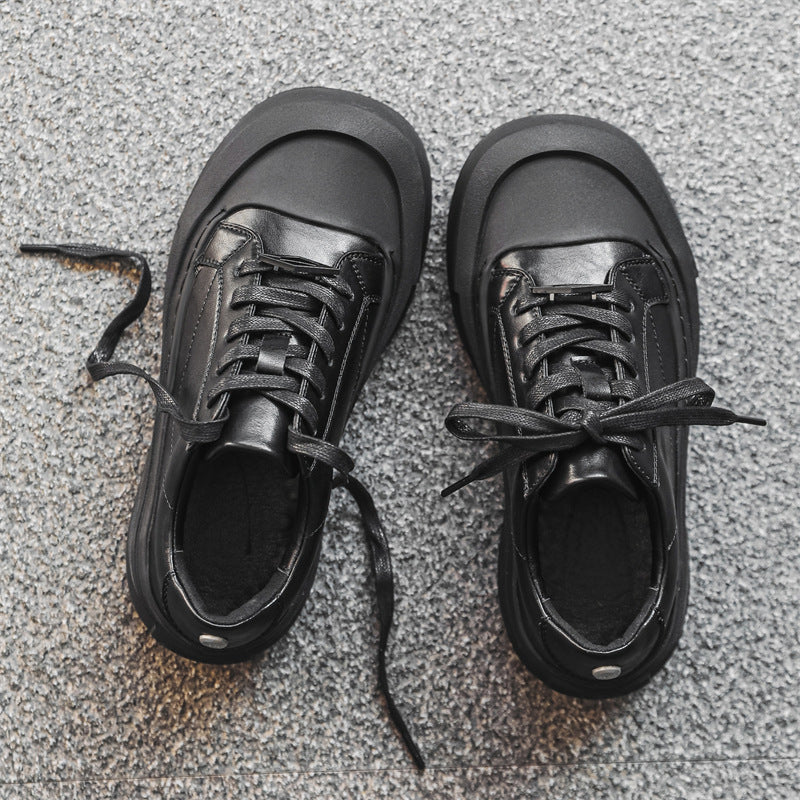 Men's White Platform Height Increasing Commuter Couple Leather Shoes