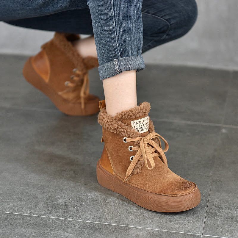 Women's Genuine Fleece-lined Thicker Thermal Winter Round Snow Boots