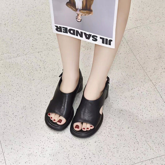 Women's Summer Outer Wear Chunky Genuine Fish Heels