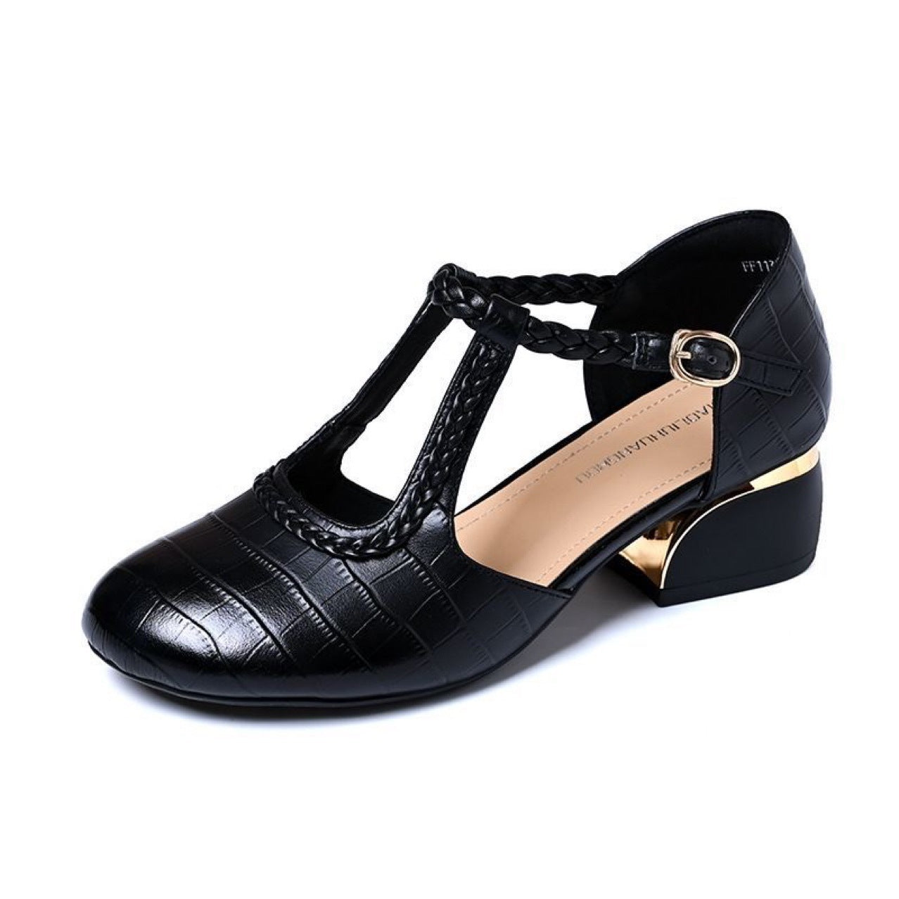 Women's Head Layer Cowhide Closed Toe Black Sandals