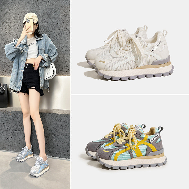 Women's Autumn Thick Bottom Heightened Daddy Mesh Breathable Retro Women's Sports Shoes