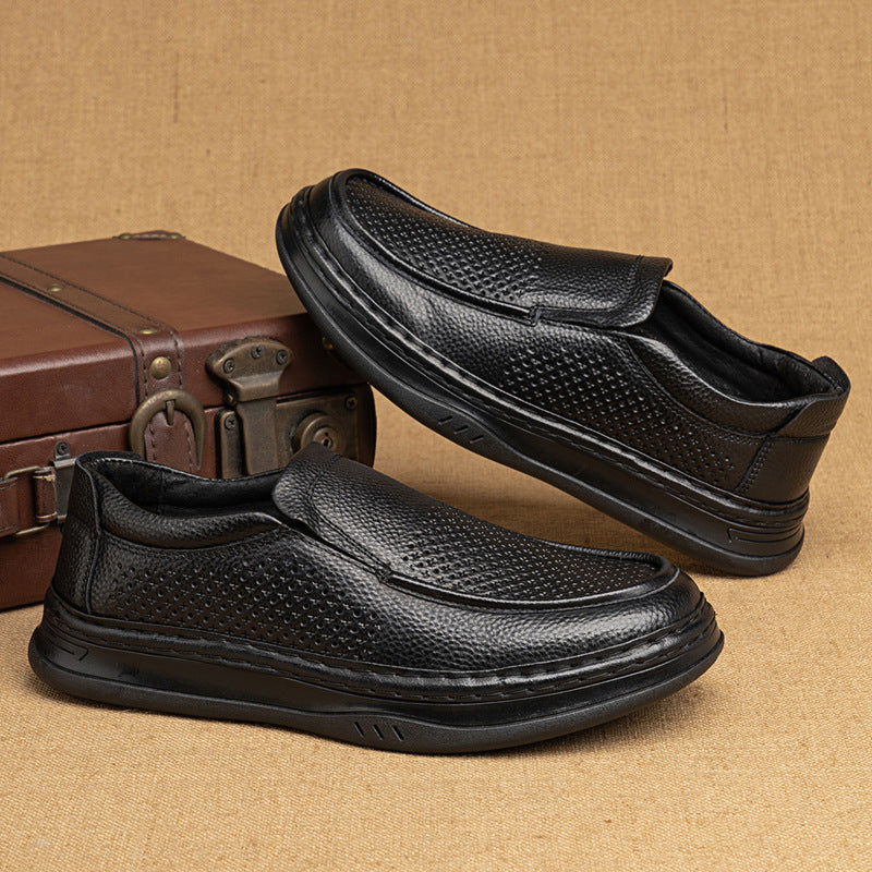 Men's First Layer Calf Hollow Hole One Men's Business Leather Shoes