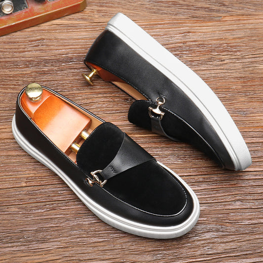 Men's British Retro Metal Horse Buckle Slip-on White Loafers