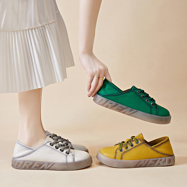 Women's Retro Korean Style First Layer Cowhide Casual Shoes