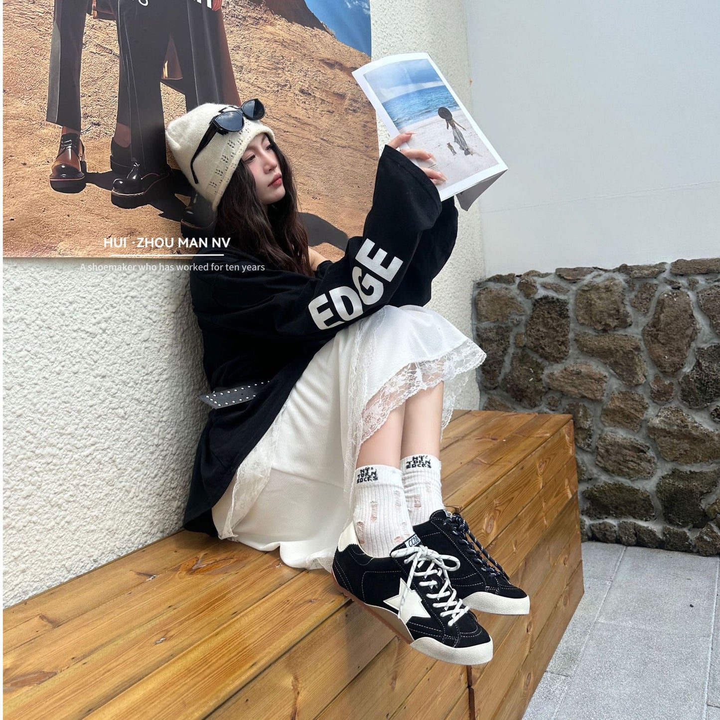 Women's Toe Lace Up Increased Star Little Sneakers