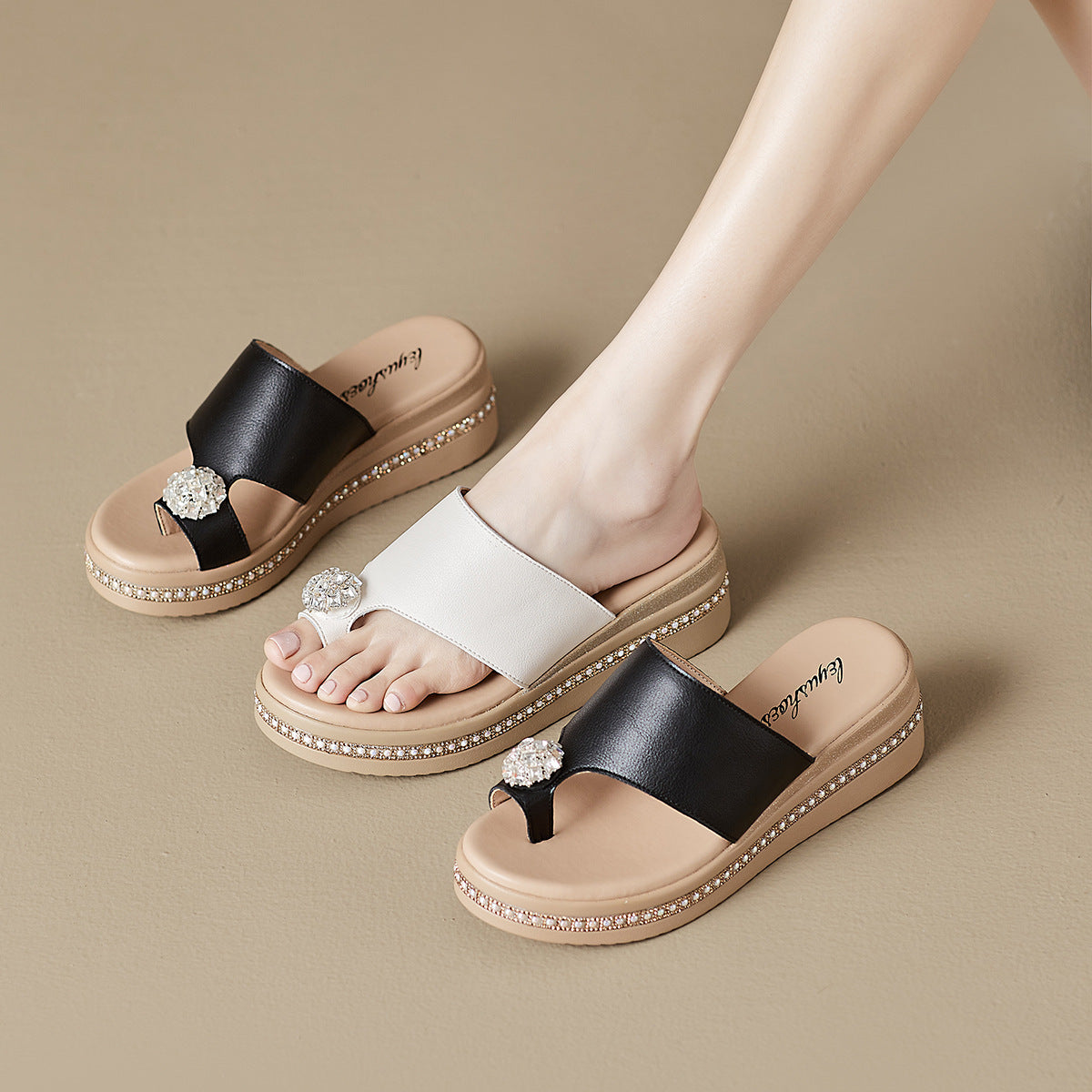 Women's Toe Covering Elevator Wild Fairy Wind Slippers
