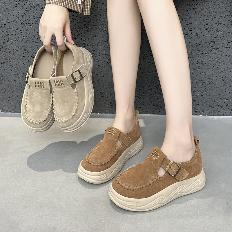 Women's Layer Cowhide Platform Chinese Style Small Retro Women's Sports Shoes