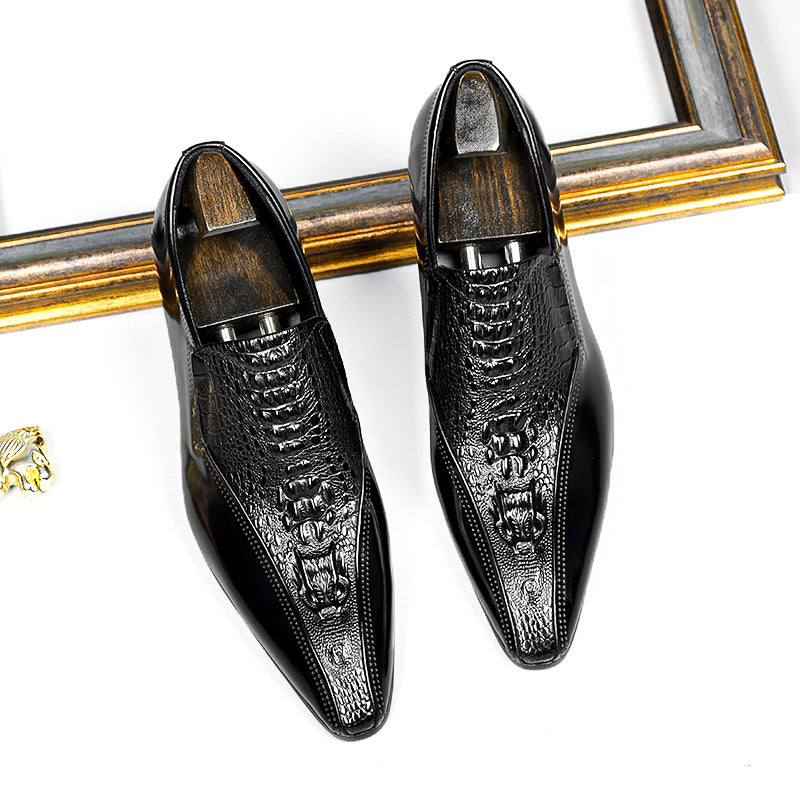 Men's British Style Business Glossy Pointed Slip-on Leather Shoes