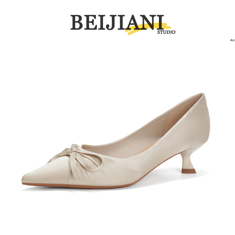 Women's Silk Bow High Mid Wedding Bridesmaid Bridal Women's Fashion Shoes
