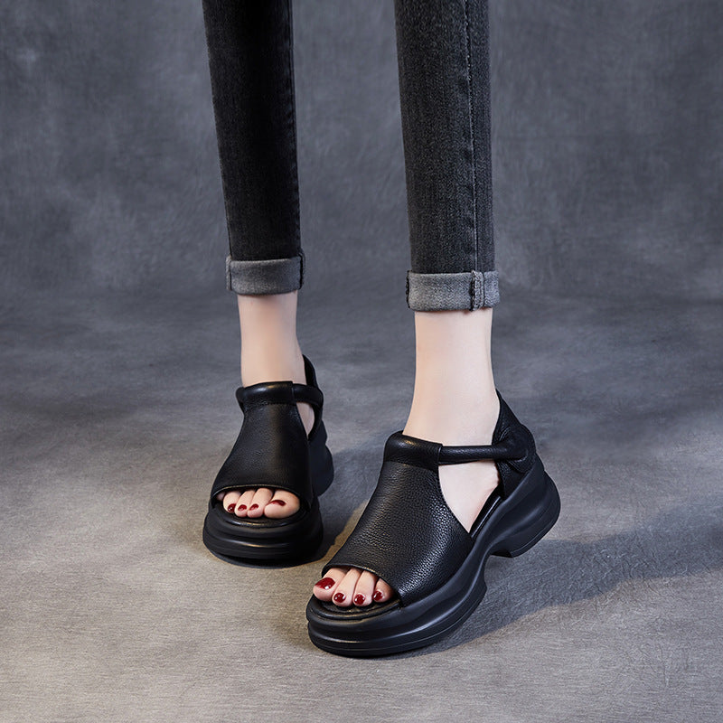 Women's Top Layer Cowhide Roman Open Toe Breathable Sandals