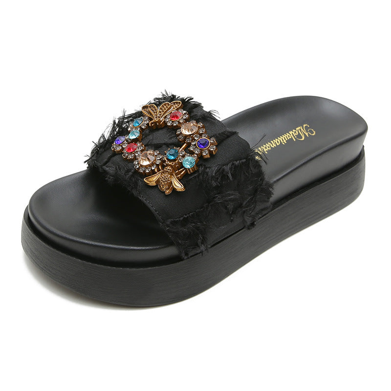 Women's Size Muffin Platform Summer Outdoor Wear Drill Buckle Height Slippers
