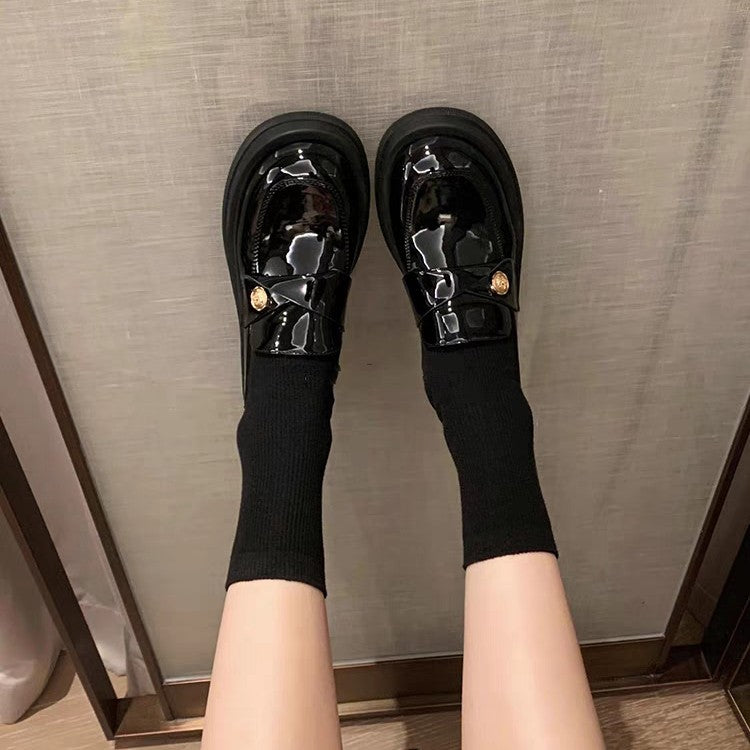 Women's Version Small Gold Coin Platform Step-on British Loafers