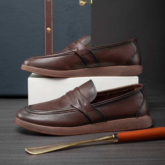 Men's Slip-on Lofter No Lace Breathable Versatile Soft Bottom Leather Shoes