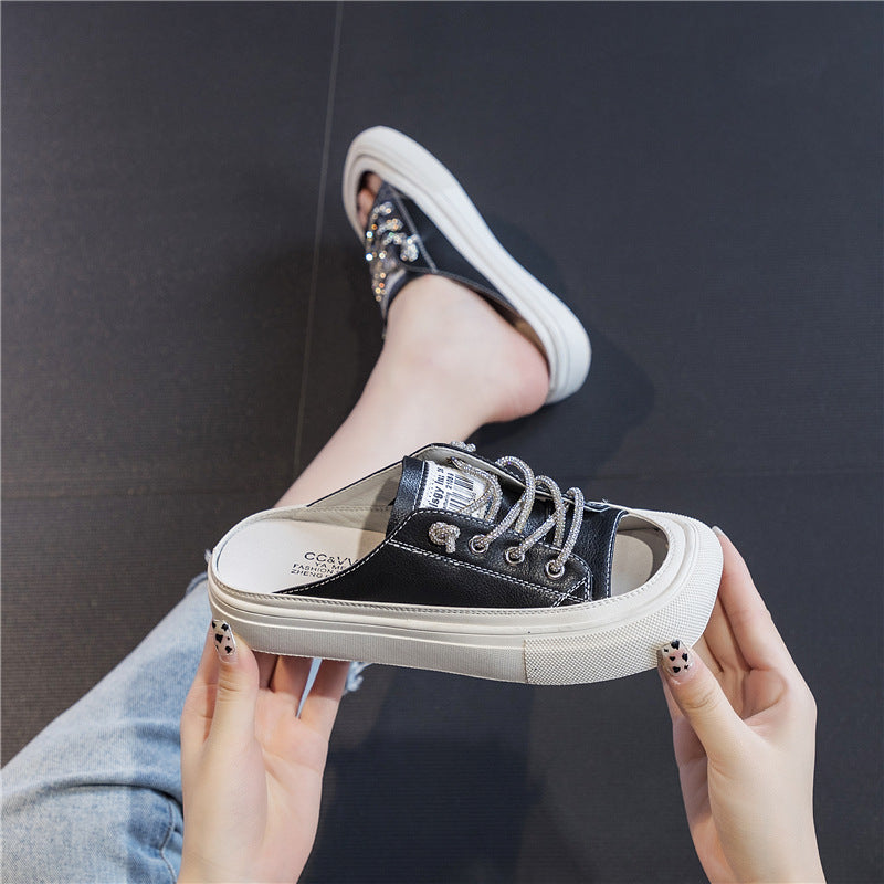 Women's Summer White Toe Cap Cowhide Flat Sandals