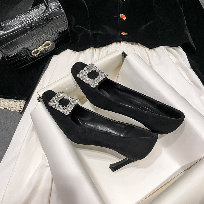 Women's Buckle Toe High Stiletto Spring Suede Casual Shoes