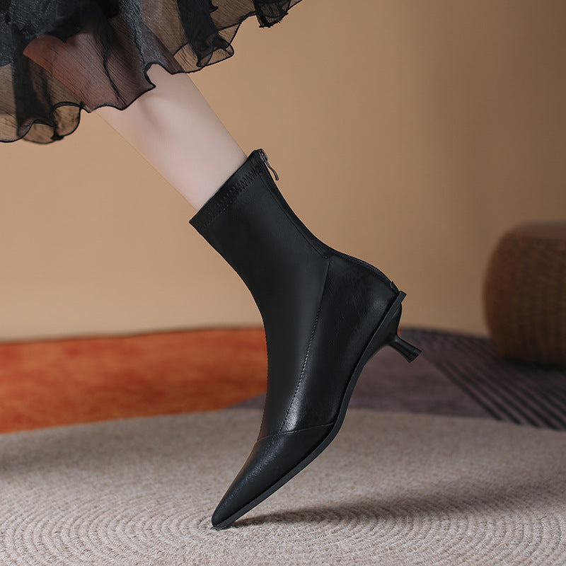 Women's Short For Stretch Pointed Toe Middle Boots