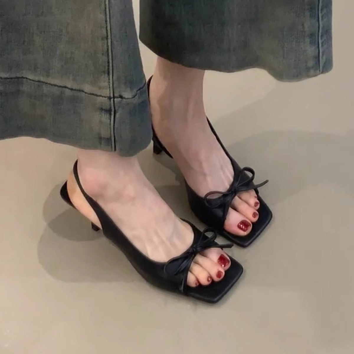 Fashion Open Toe Female Square Stiletto Heels