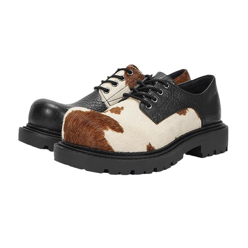 Women's & Men's Hair Derby Milk Mandarin Duck Lace Up Chunky Leather Shoes