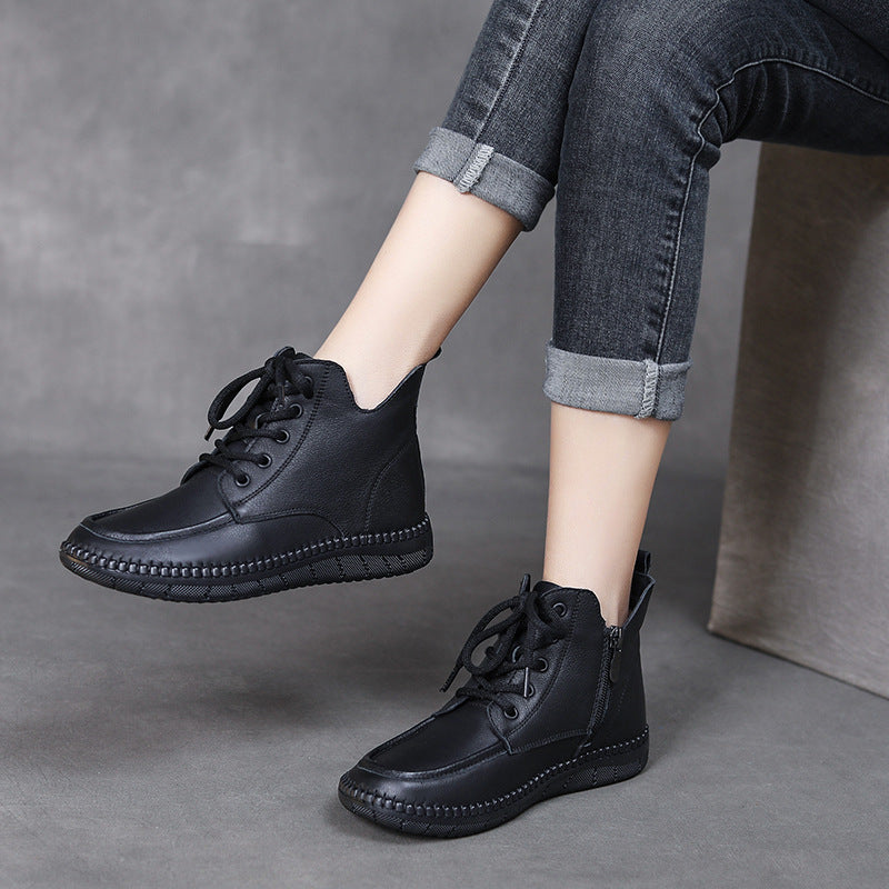 Women's Cowhide Flat Maternity Single Soft Bottom Boots