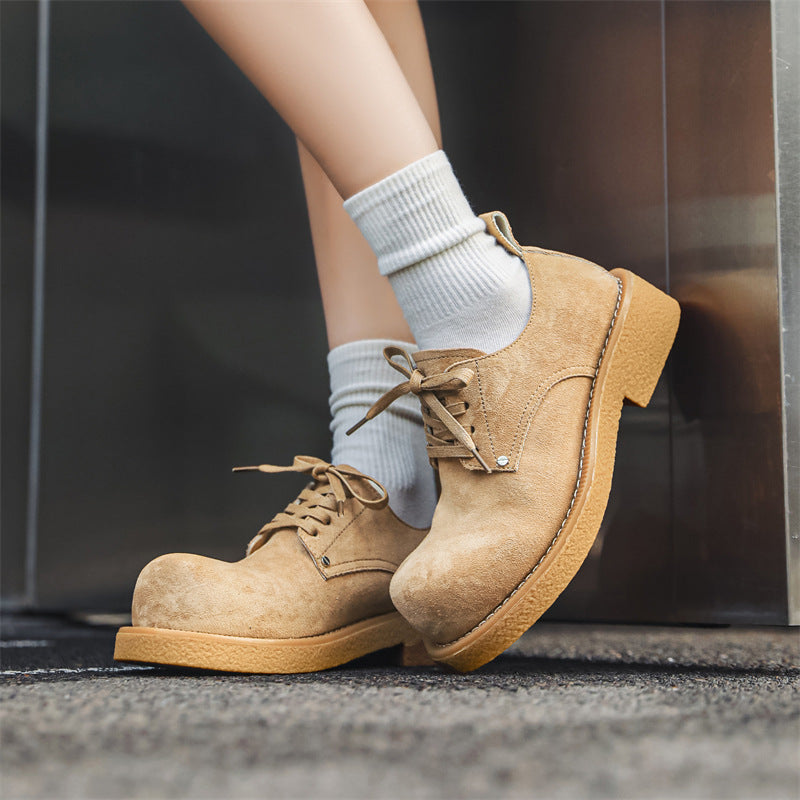 Men's Big Head Thick Bottom Increased Low Top Leather Shoes