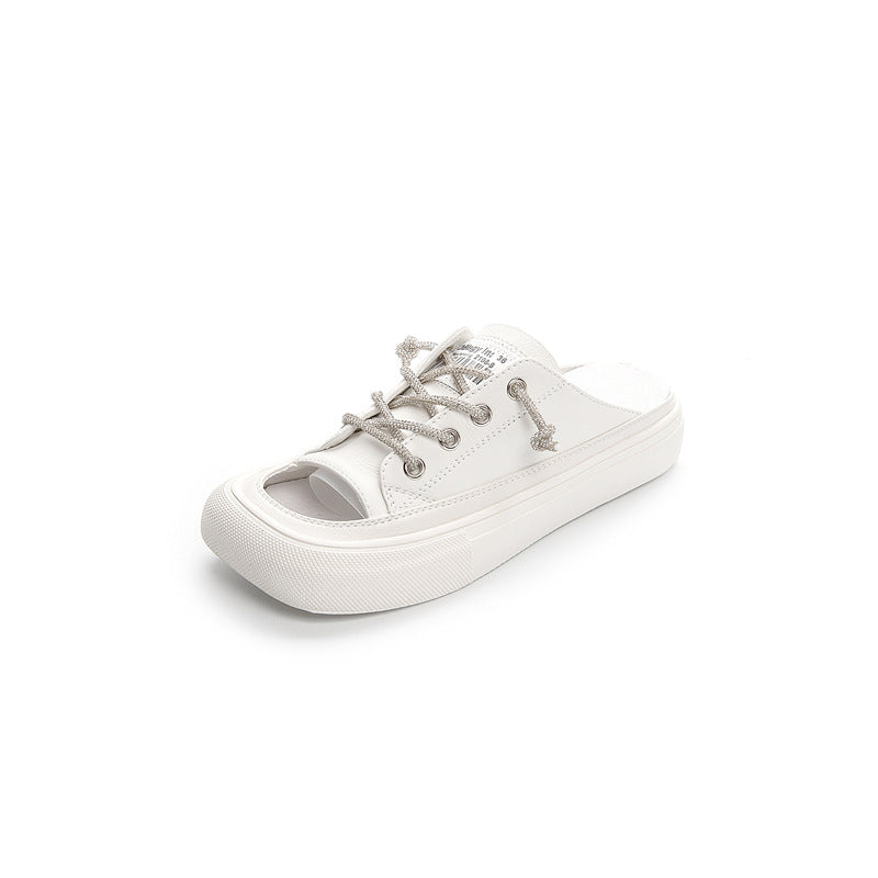 Women's Summer White Toe Cap Cowhide Flat Sandals