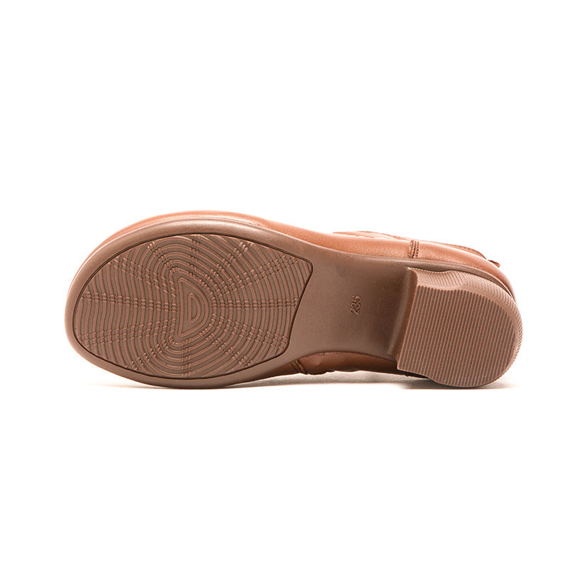 Layer Cowhide Retro Thick High Mom Women's Shoes