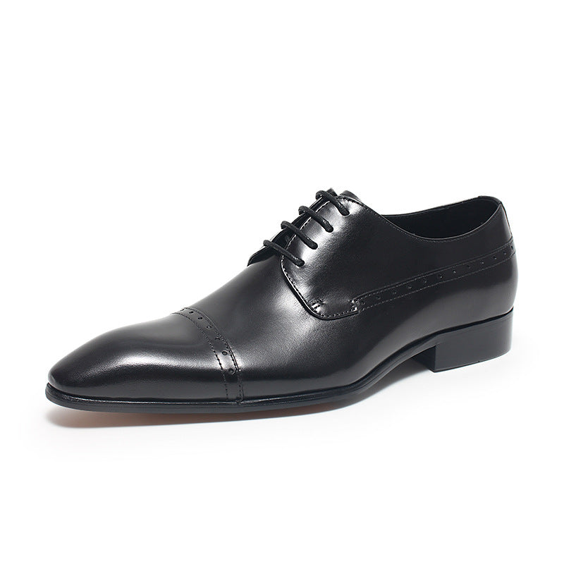 Men's Autumn Business Formal British Style Pointed Carved Pumps Leather Shoes