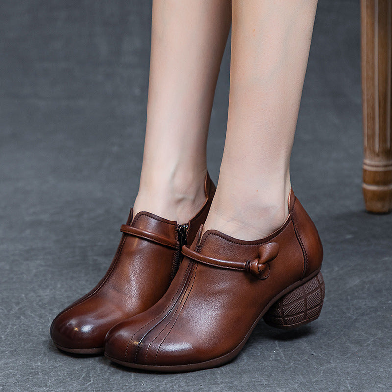 Women's Mouth Pumps Thick Mid Soft Bottom Retro Casual Shoes