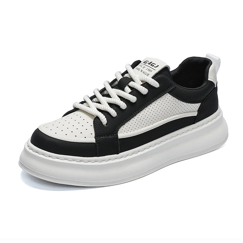 Men's Black Embossed Breathable Invisible Elevated Muffin Men's Board Shoes
