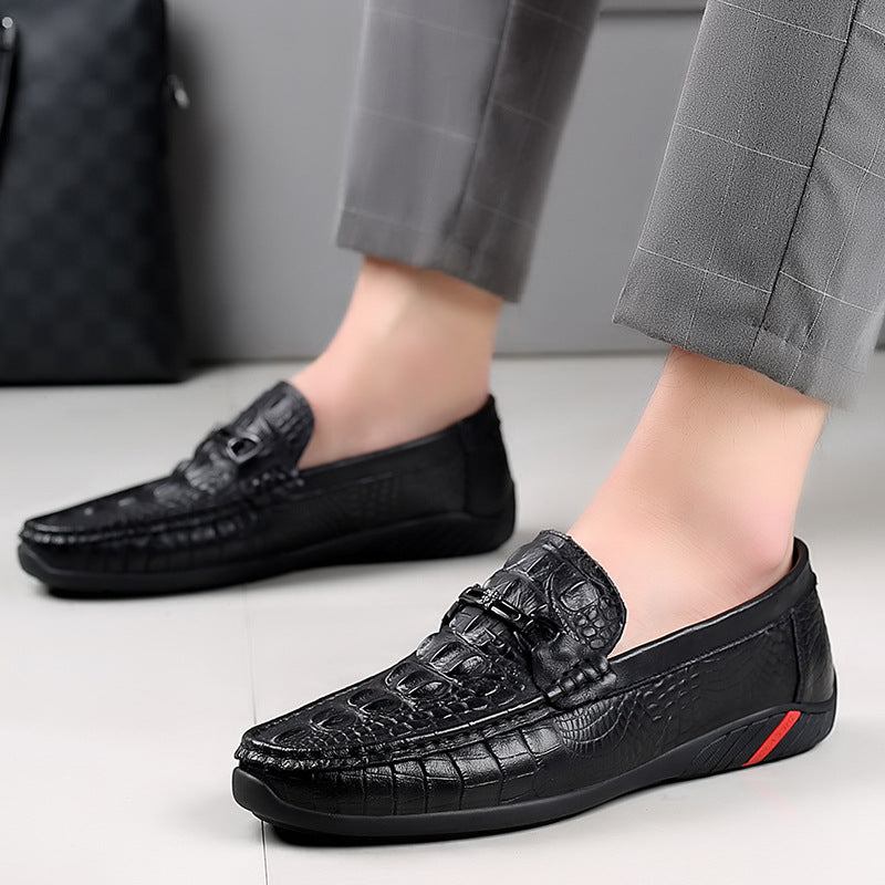 Men's Dad Crocodile Pattern First Layer Cowhide Breathable Men's Shoes