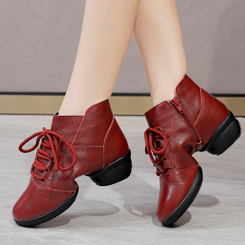 Soft Bottom First Layer Cowhide Dancing Female Sneakers