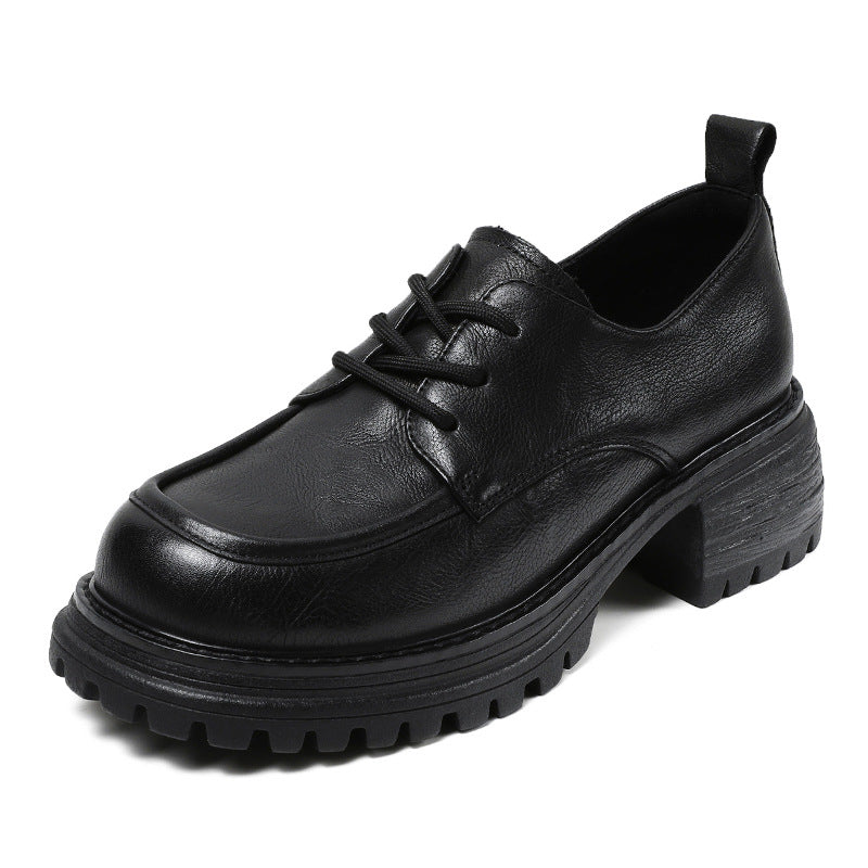 Women's Thick Bottom Small First Layer Cowhide High-cut Loafers