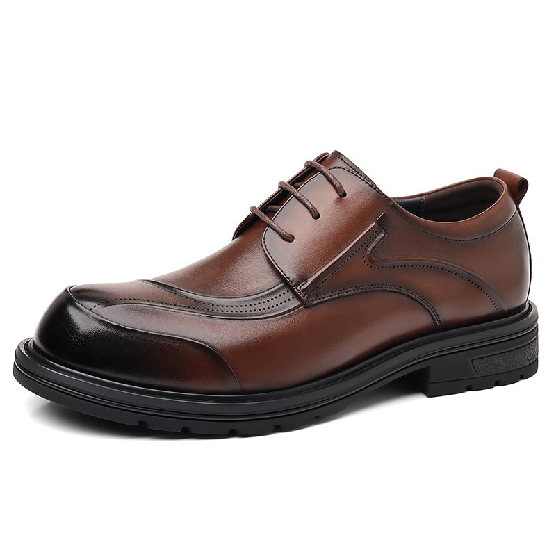 Men's First Layer Cowhide Business Commuter Big Head Leather Shoes