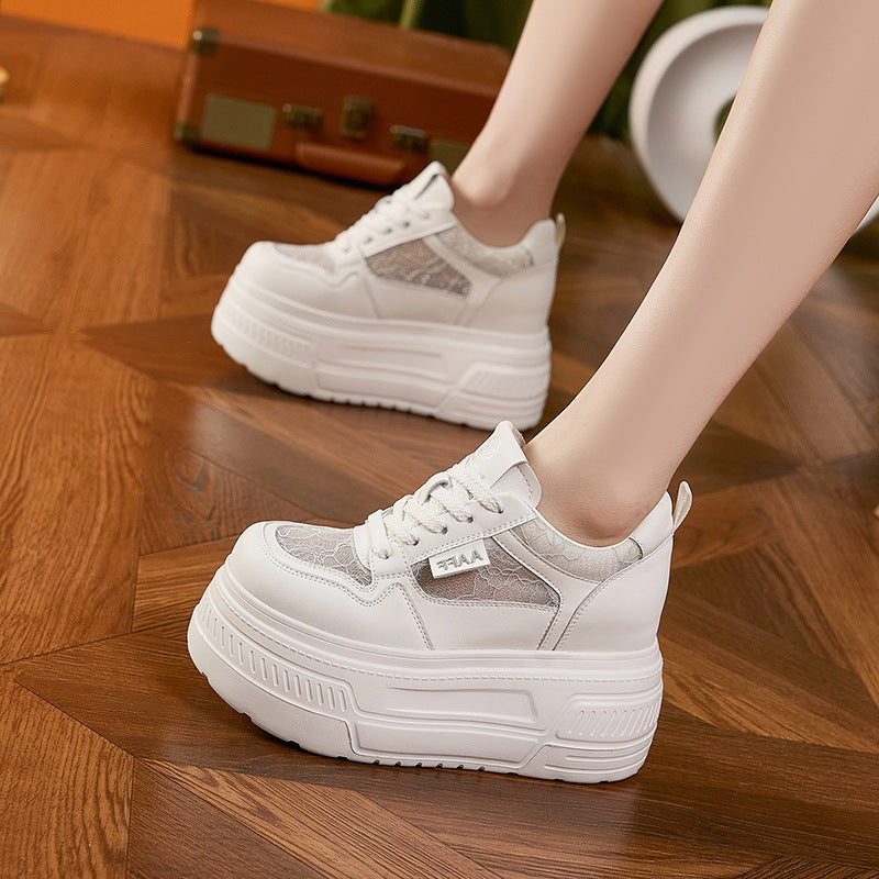Women's White Summer Platform Board Chic Breathable Empty Mesh Versatile Height Women's Casual Shoes
