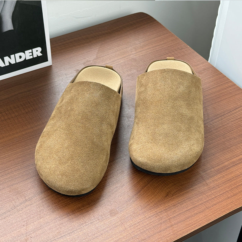 Men's Niche Style Slip-on Flat Toe Box Half Simple Leisure Men's Casual Leather Shoes