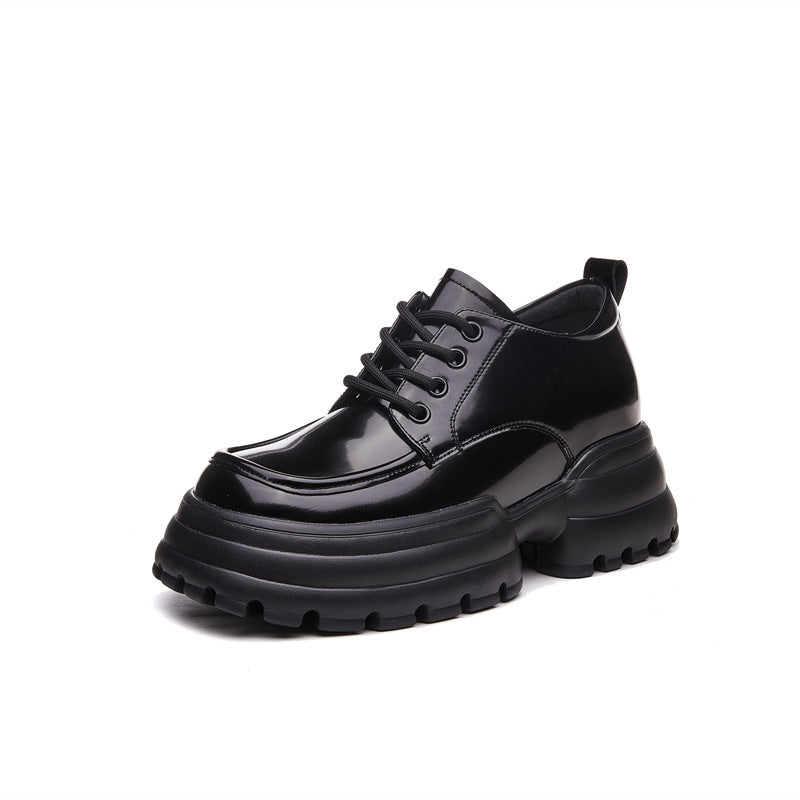 Women's Genuine Elevator Spring Muffin Platform British Leather Shoes