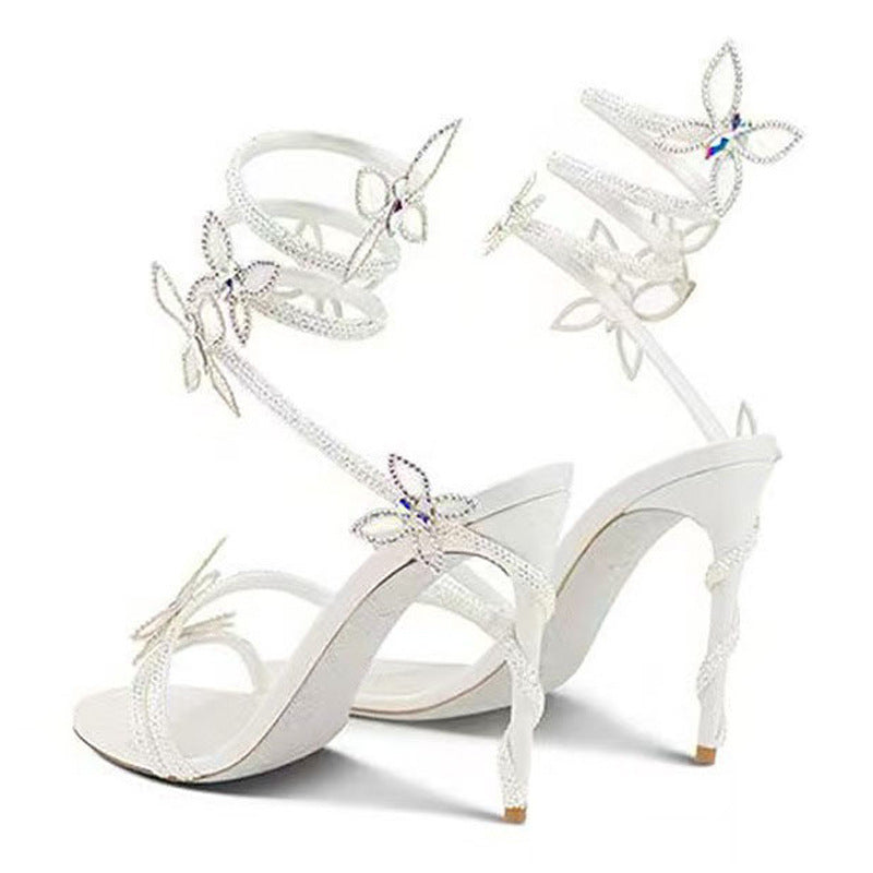 Women's Winding Three-dimensional Butterfly High Summer Stiletto Sandals