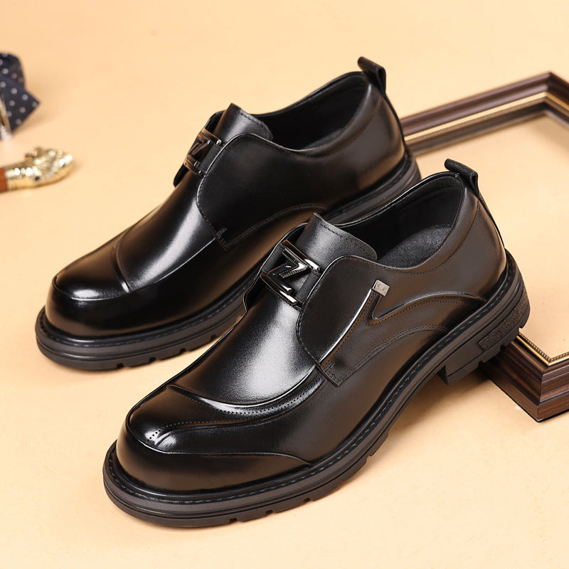 Men's Big Toe Thick Bottom Top Layer Leather Shoes