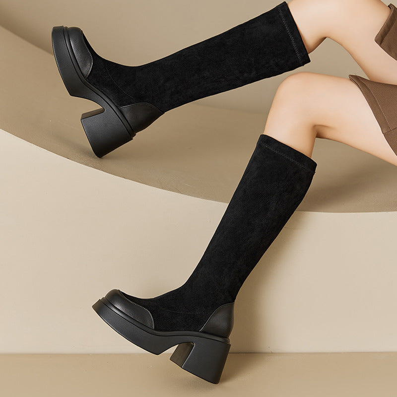 Skinny Autumn Below The Knee Thick Knight Suede Boots