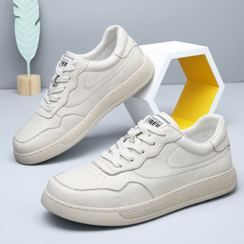 Men's Layer Cowhide Autumn Authentic Comfortable White Board Leather Shoes