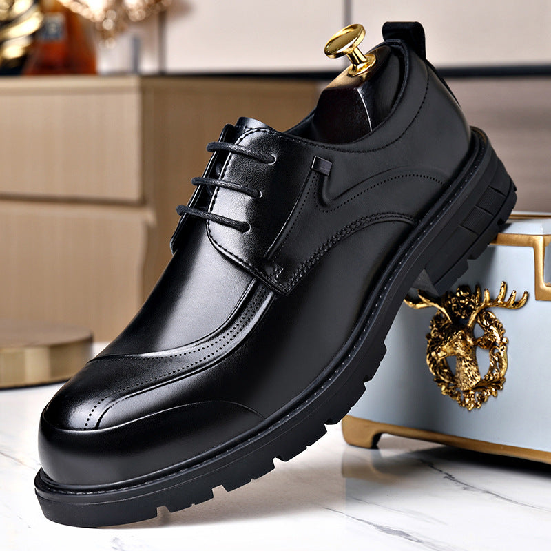 Men's Thick Bottom Big Head Brown Fashion Men's Business Leather Shoes