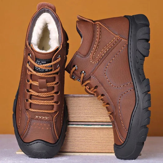 Men's Cotton Fleece-lined Thickened Waterproof Leisure Outdoor Leather Shoes