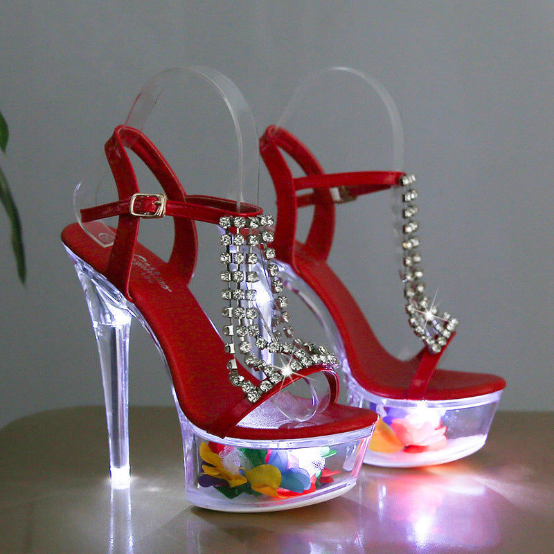 High Luminous Stiletto Waterproof Platform Transparent Model Heels