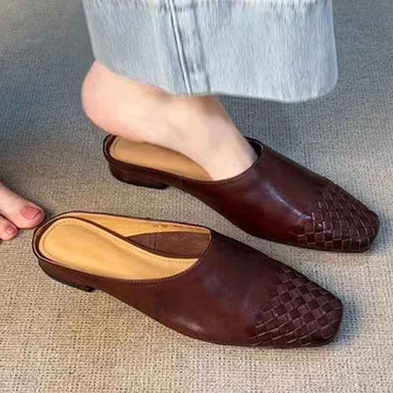 Women's French Style Vintage Weave Closed Toe Half Fashion Slippers