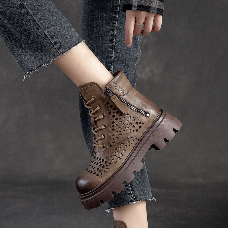 Women's Platform Martin First Layer Cowhide Hole Sandals