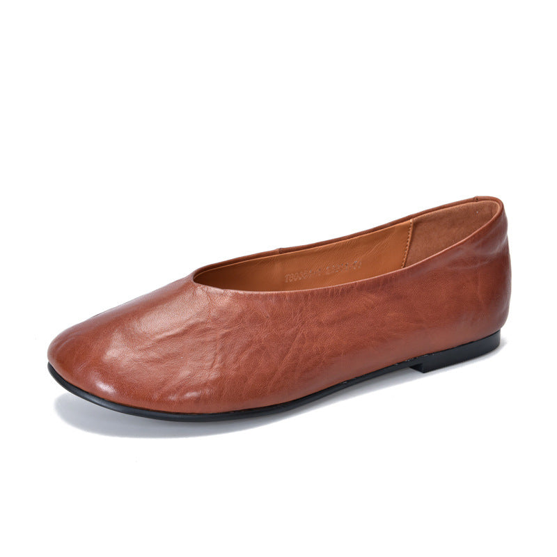 Women's Washed Horse Polished Round Toe Pumps Women's Shoes