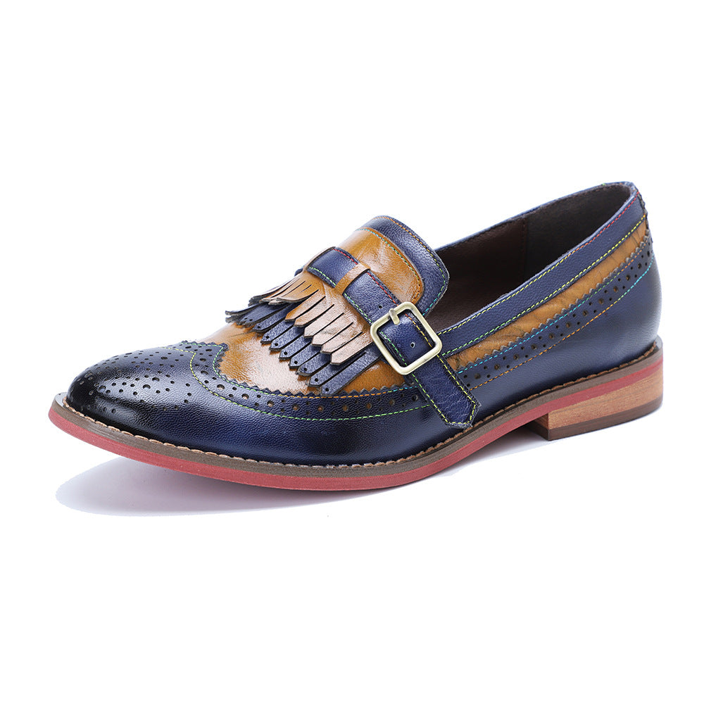 Women's Color Retro Matching Tassel Flat Bottom Loafers