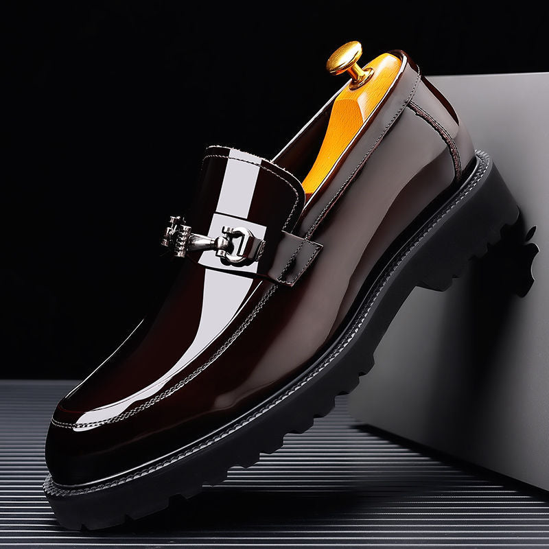 Men's Business Formal Round Head British Patent Suit Leather Shoes