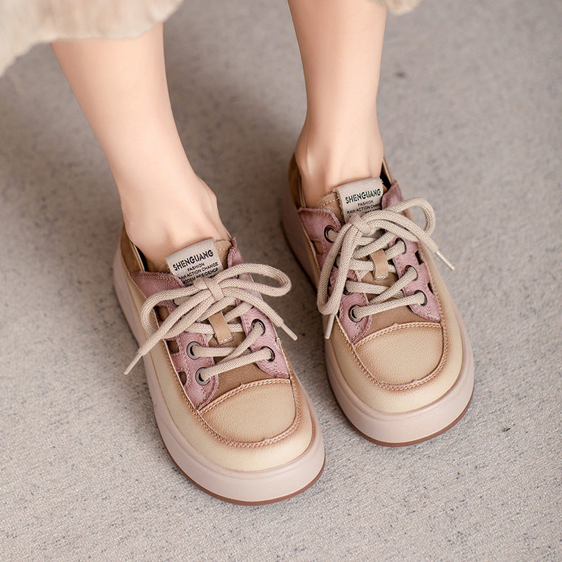 Women's Cowhide Platform Genuine Simple Color Matching Women's Casual Shoes