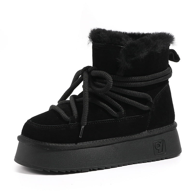 Women's Bottom Fashion Winter Double Face Wool Low Snow Boots
